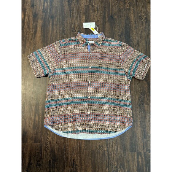 Tommy Bahama Hawaiian Shirt Mens XXL Silk Bodega Dune Tiles Abstract Button Up - Picture 1 of 8